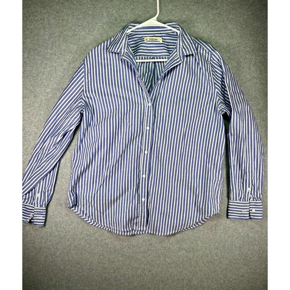 Everlane Shirt Womens 6 Blue White Striped Supima Cotton Long Sleeve Button Up